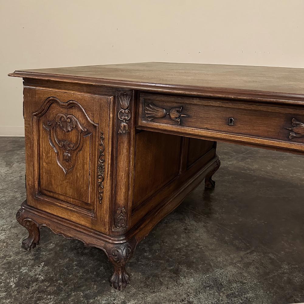 Antique Liegoise Louis XIV Oak Parquet Partner's Desk For Sale 7