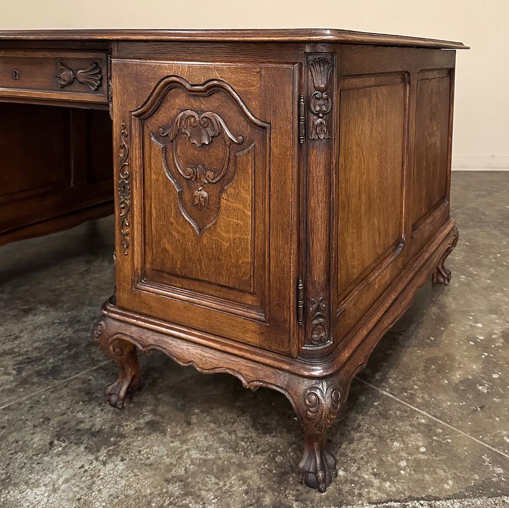 Antique Liegoise Louis XIV Oak Parquet Partner's Desk For Sale 8