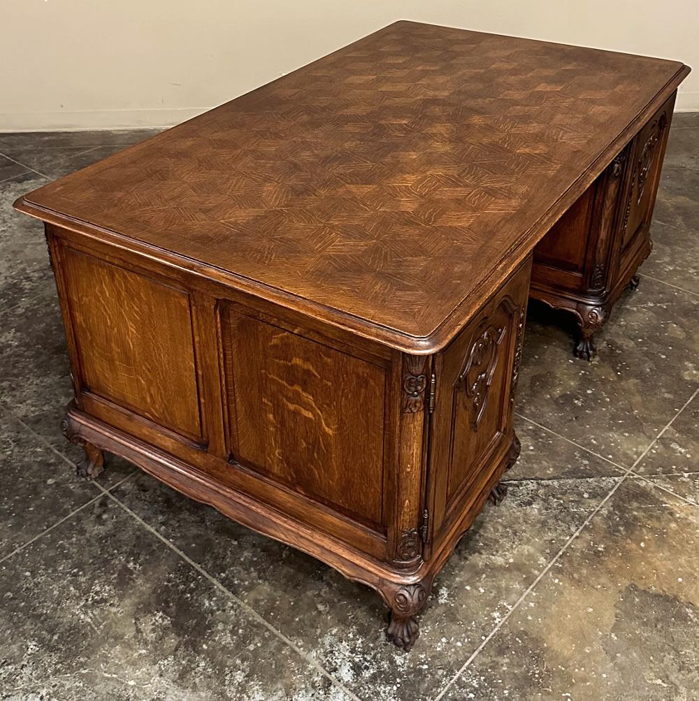 Antique Liegoise Louis XIV Oak Parquet Partner's Desk For Sale 9