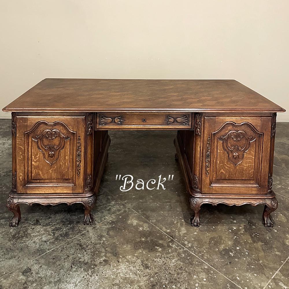 Antique Liegoise Louis XIV Oak Parquet Partner's Desk For Sale 10