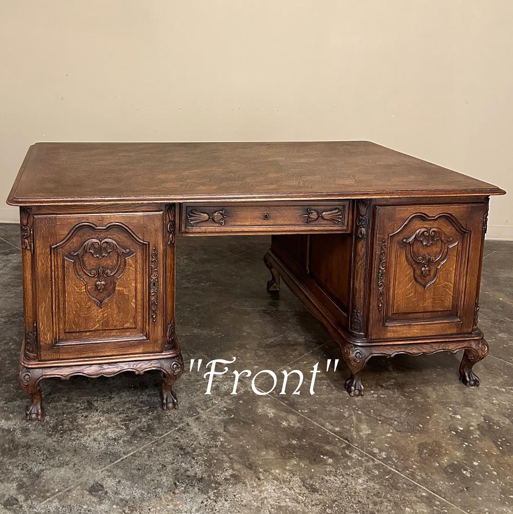 Antique Liegoise Louis XIV Oak Parquet Partner's Desk For Sale 11