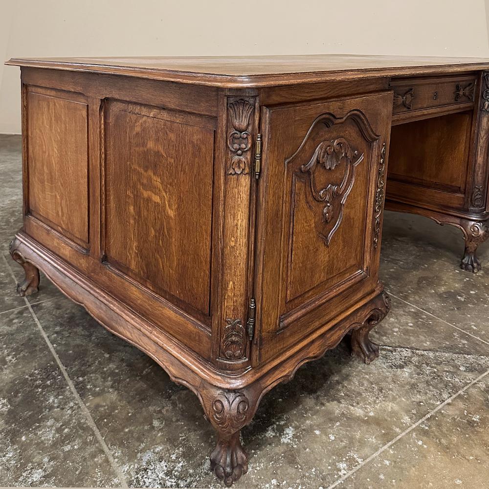 Antique Liegoise Louis XIV Oak Parquet Partner's Desk For Sale 12