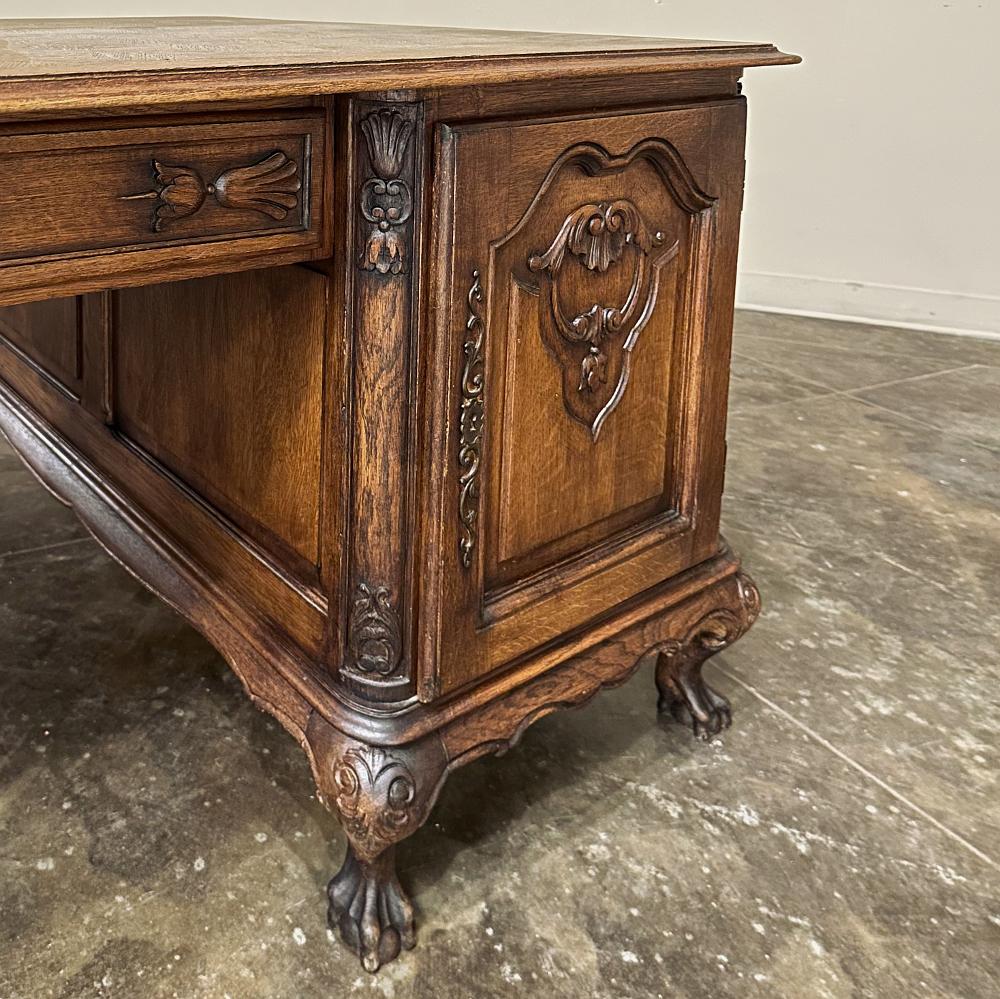 Antique Liegoise Louis XIV Oak Parquet Partner's Desk For Sale 13