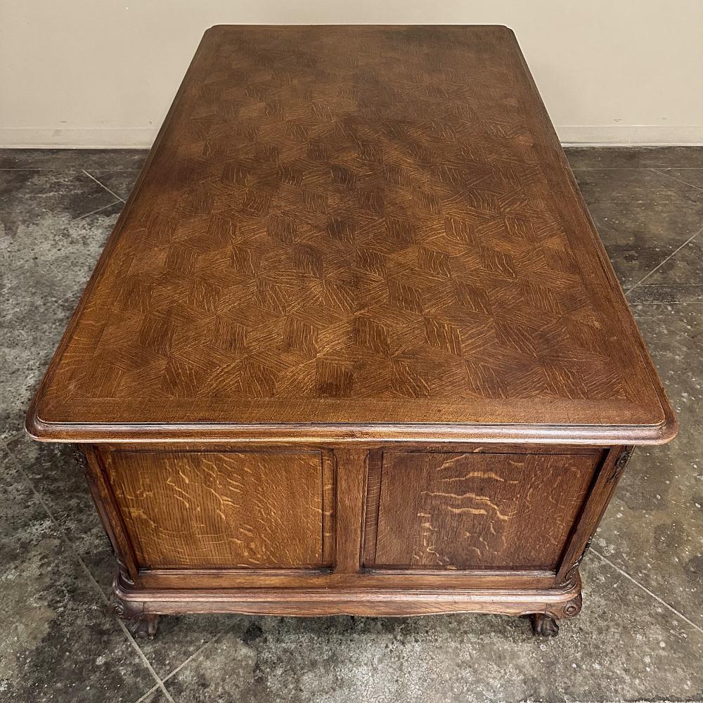 20th Century Antique Liegoise Louis XIV Oak Parquet Partner's Desk For Sale