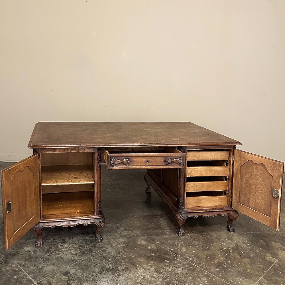 Antique Liegoise Louis XIV Oak Parquet Partner's Desk For Sale 1