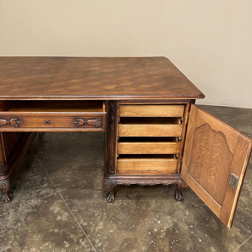 Antique Liegoise Louis XIV Oak Parquet Partner's Desk For Sale 2
