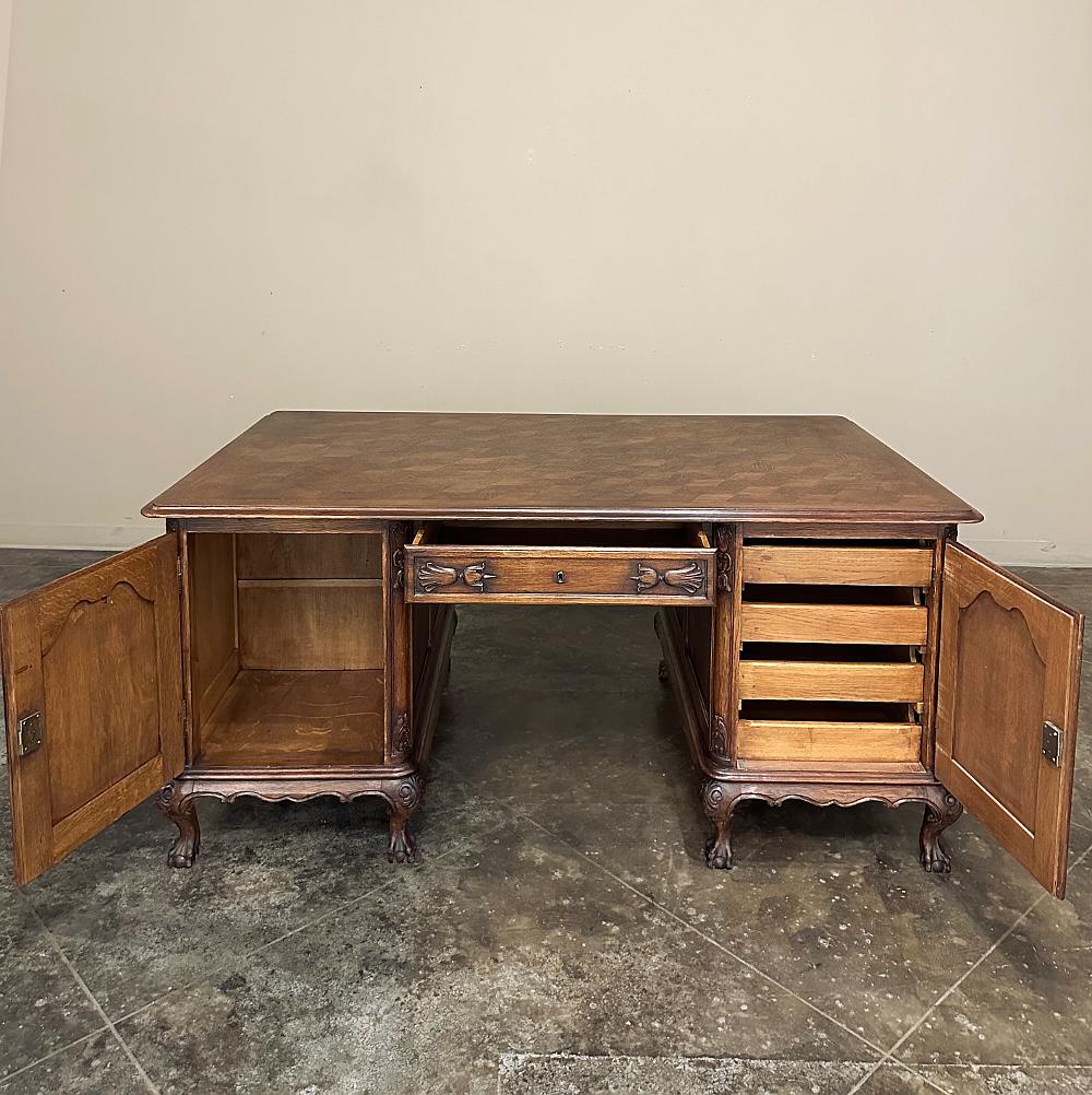 Antique Liegoise Louis XIV Oak Parquet Partner's Desk For Sale 3