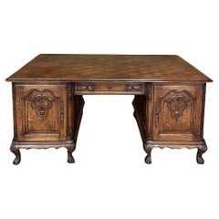 Antique Liegoise Louis XIV Oak Parquet Partner's Desk