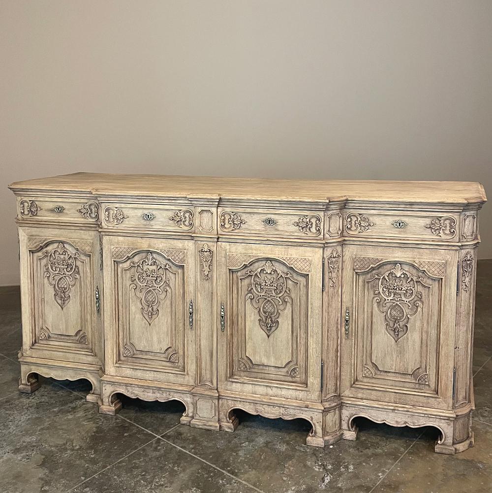 Hand-Carved Antique Liegoise Louis XIV Style Buffet in Stripped Oak For Sale