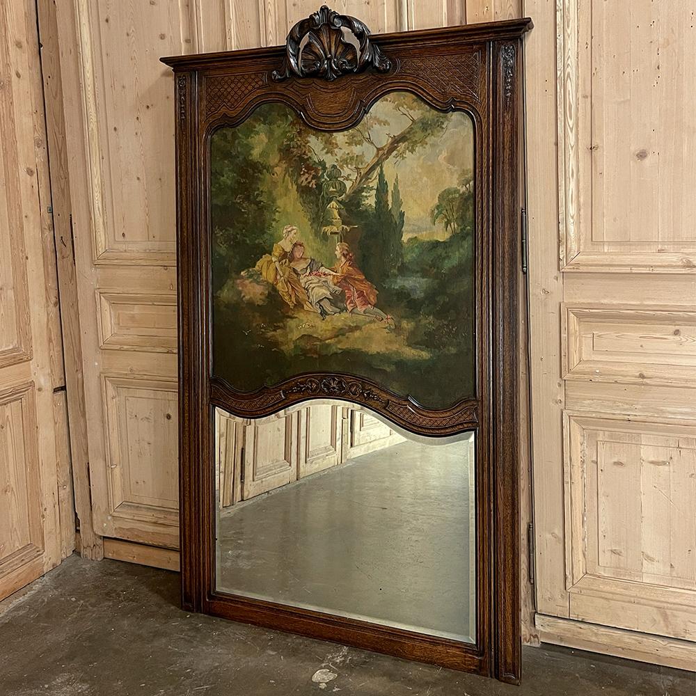 Hand-Carved Antique Liegoise Louis XIV Trumeau with Romantic Painting For Sale