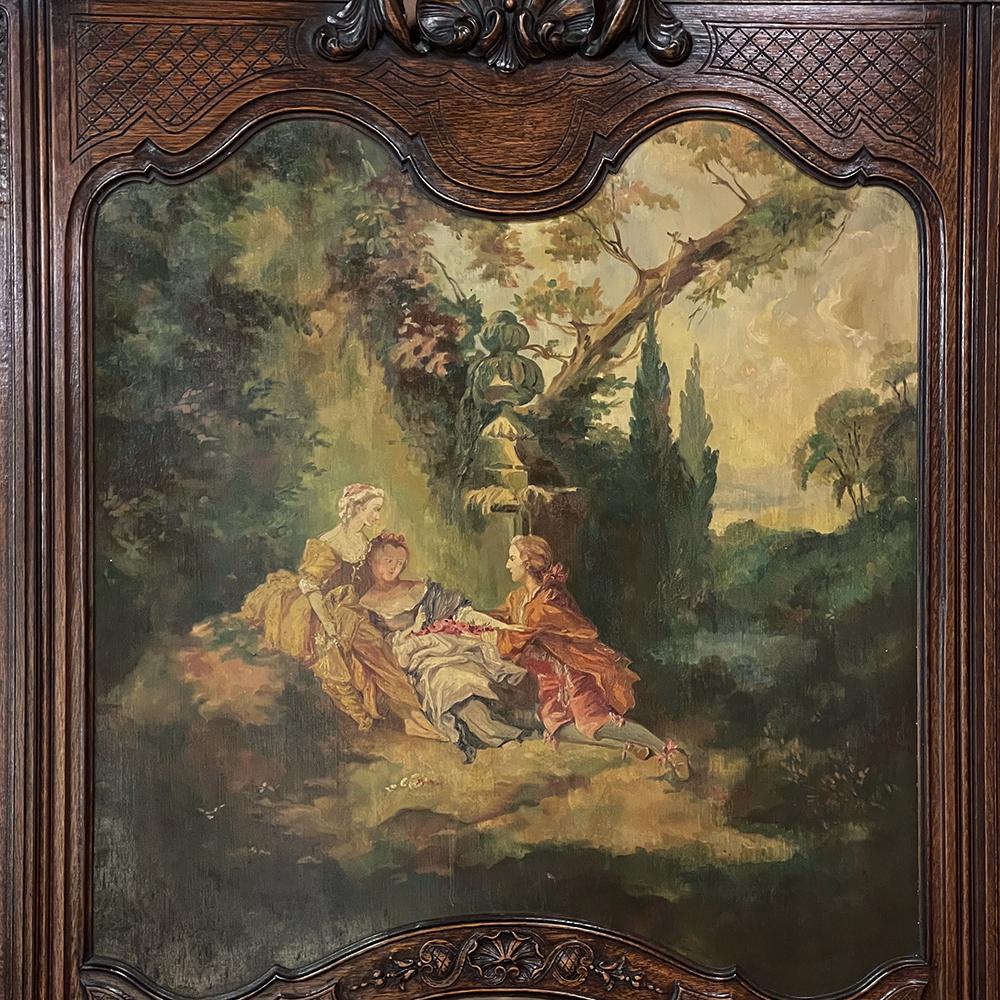 Antique Liegoise Louis XIV Trumeau with Romantic Painting In Good Condition For Sale In Dallas, TX