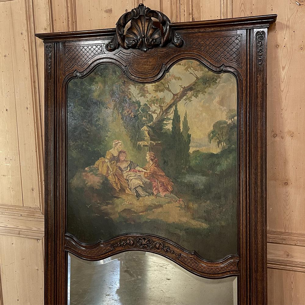Oak Antique Liegoise Louis XIV Trumeau with Romantic Painting For Sale