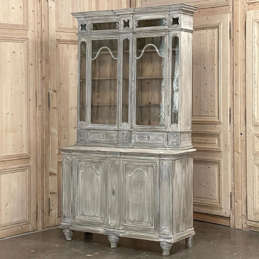 Belgian Antique Liegoise Neoclassical Whitewashed Bookcase ~ Display Cabinet For Sale