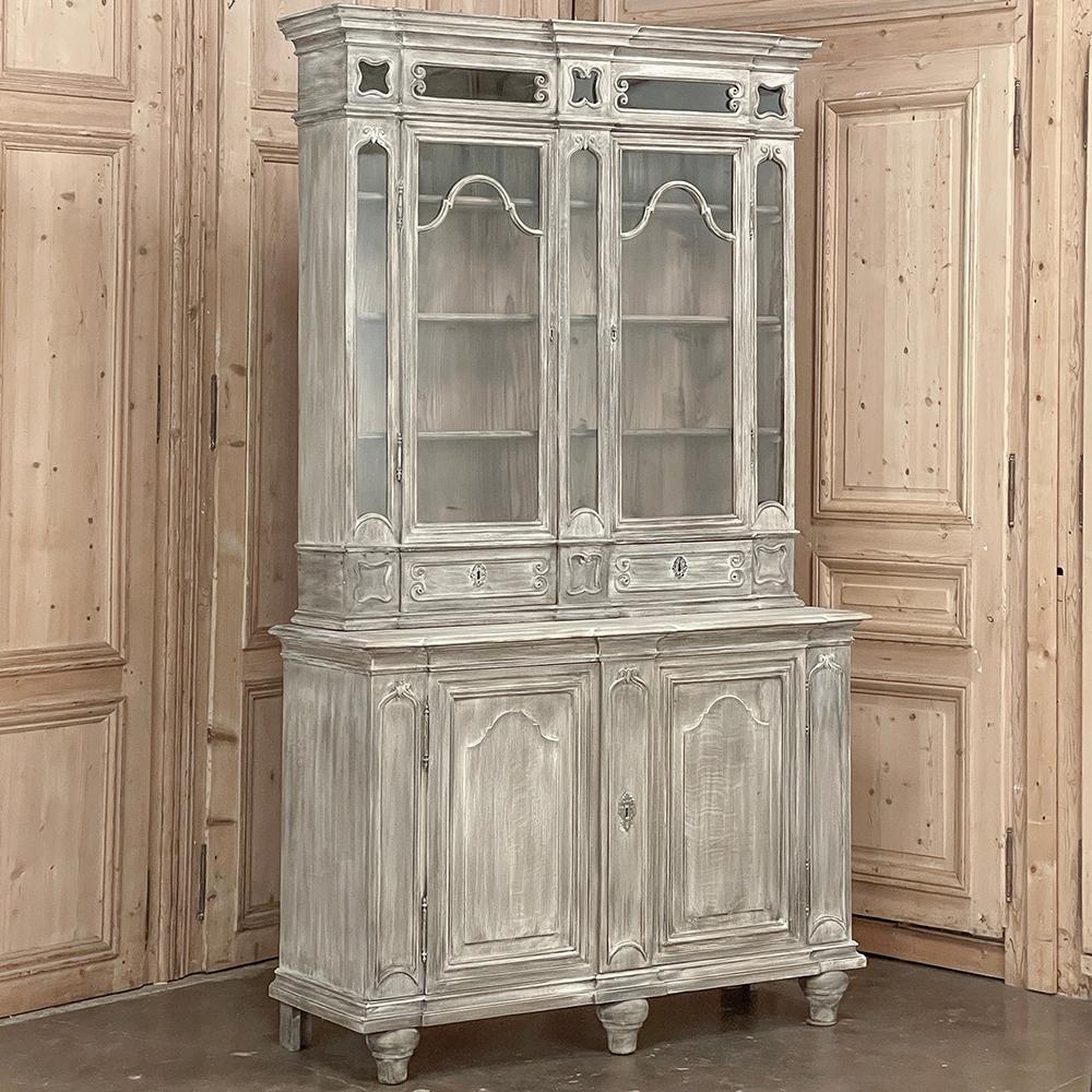 Hand-Crafted Antique Liegoise Neoclassical Whitewashed Bookcase ~ Display Cabinet For Sale