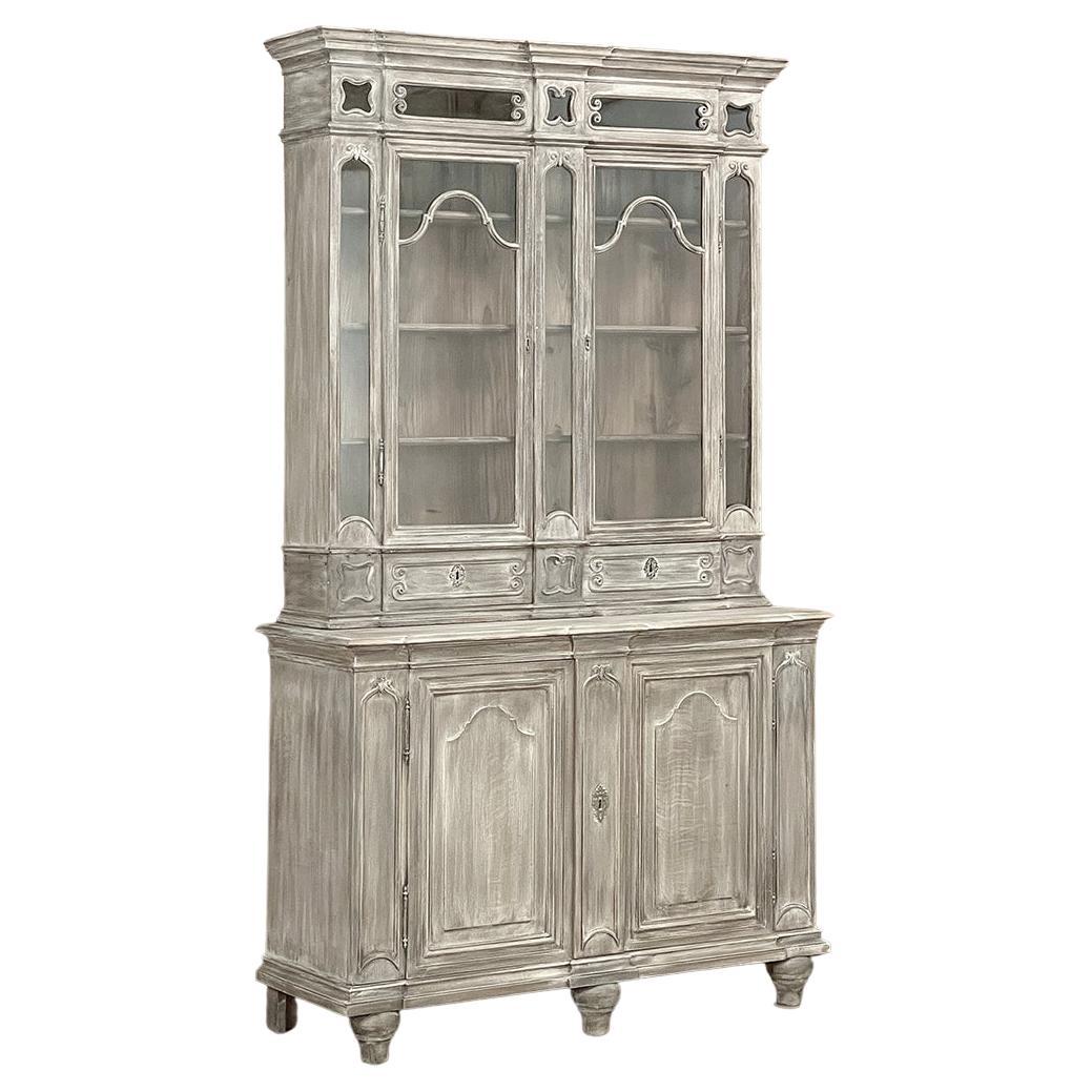 Antique Liegoise Neoclassical Whitewashed Bookcase ~ Display Cabinet For Sale