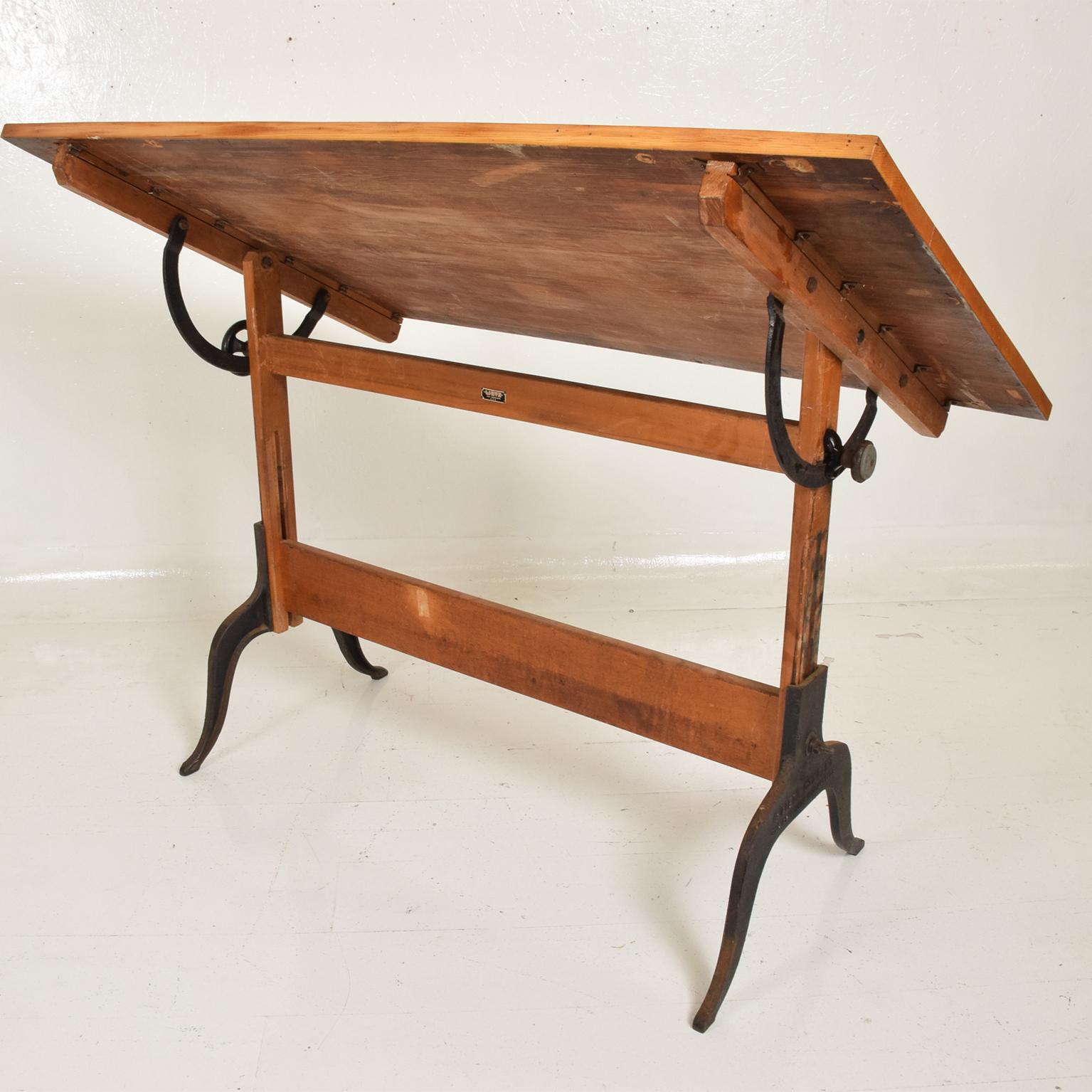 American 1940s Antique Lietz Drafting Table Maple Wood & Cast Iron Art Deco San Fran CA 