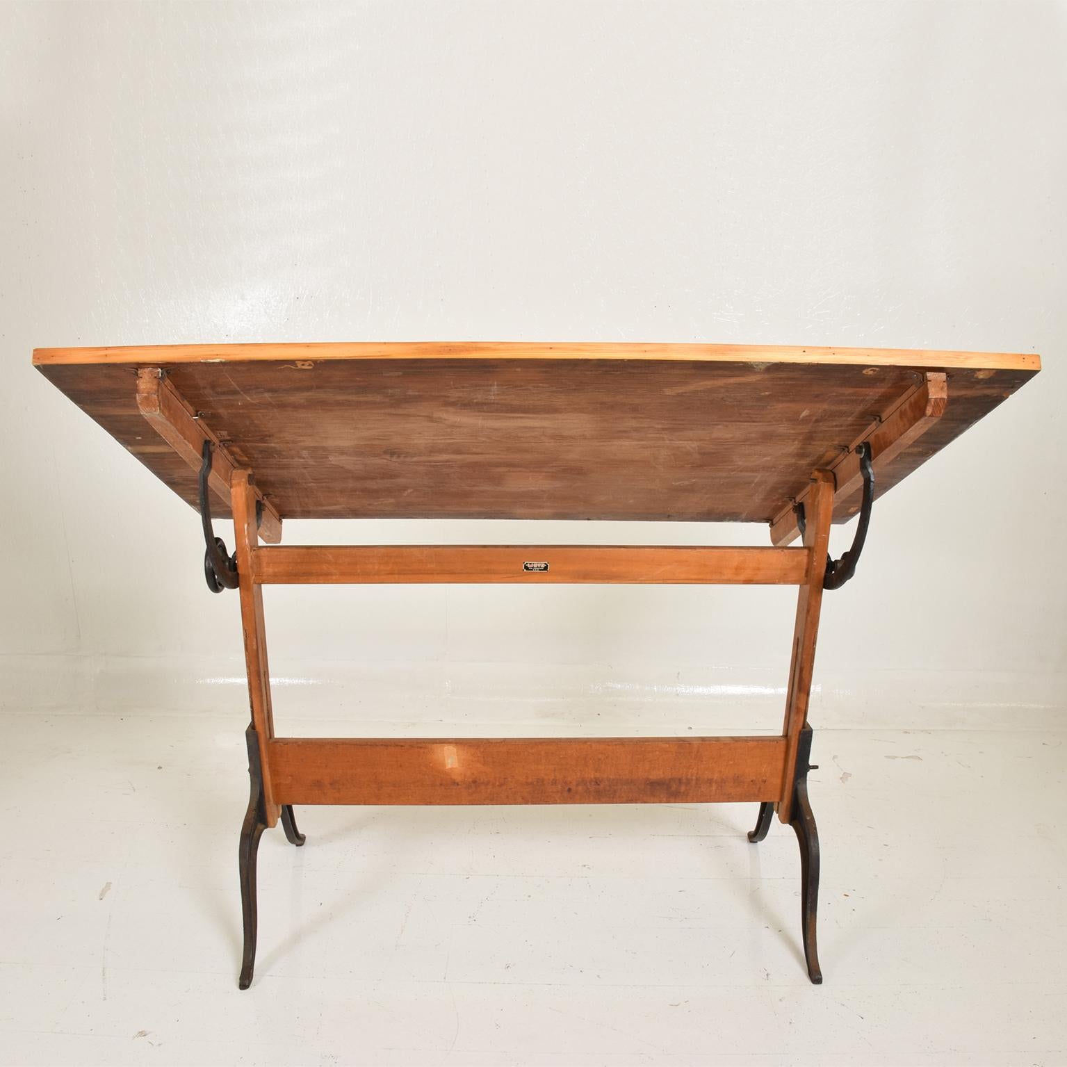 Oiled 1940s Antique Lietz Drafting Table Maple Wood & Cast Iron Art Deco San Fran CA 