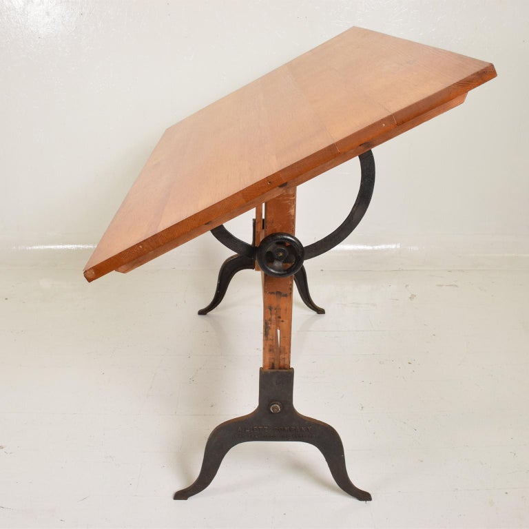 Antique Lietz Drafting Table in Maple and Cast Iron Art Deco Period For