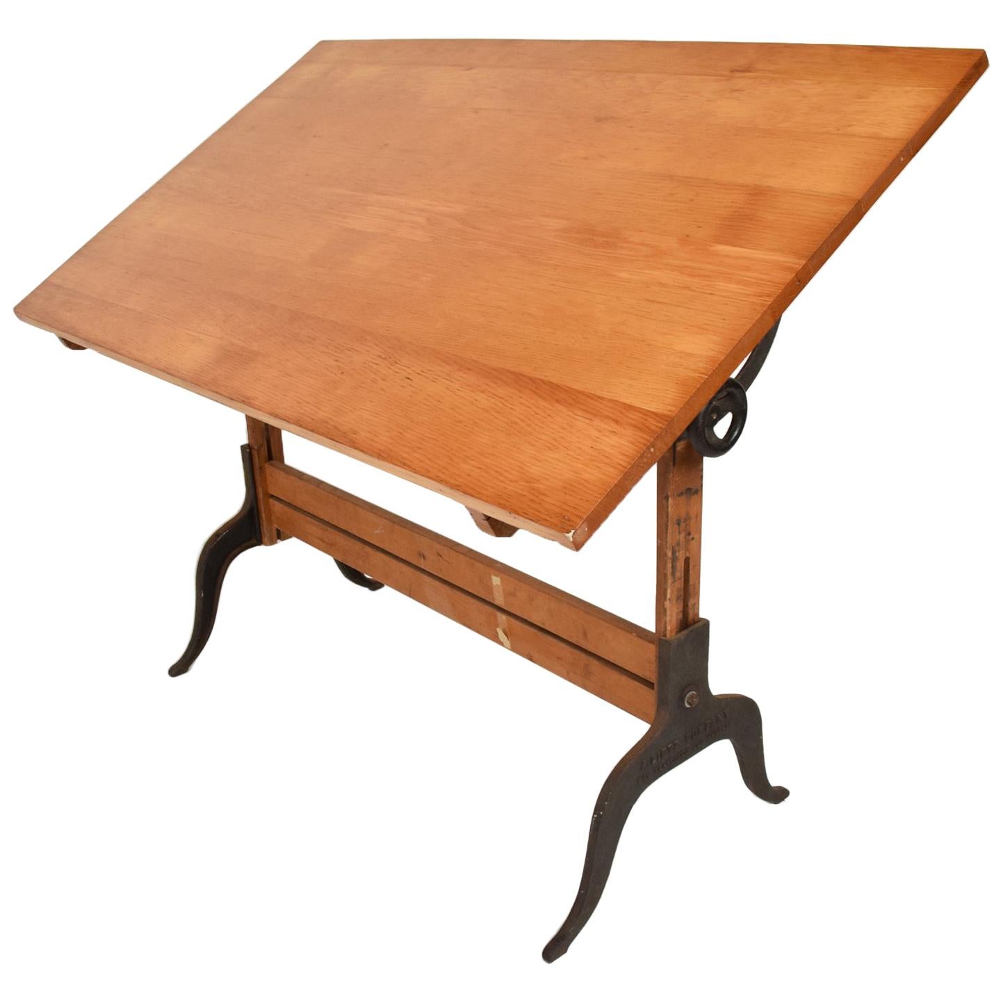 1940s Antique Lietz Drafting Table Maple Wood & Cast Iron Art Deco San Fran CA 
