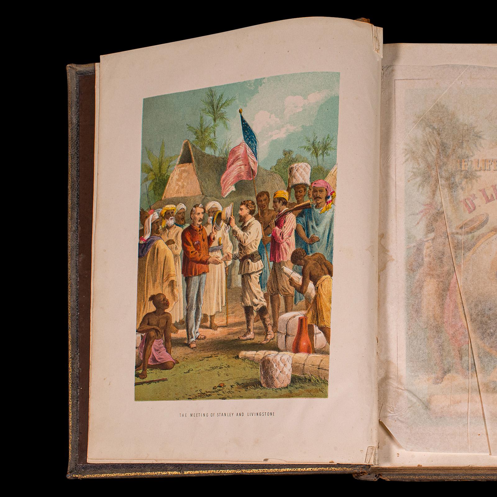 British Antique Life & Explorations of Dr Livingstone Book, African Travel, Victorian For Sale