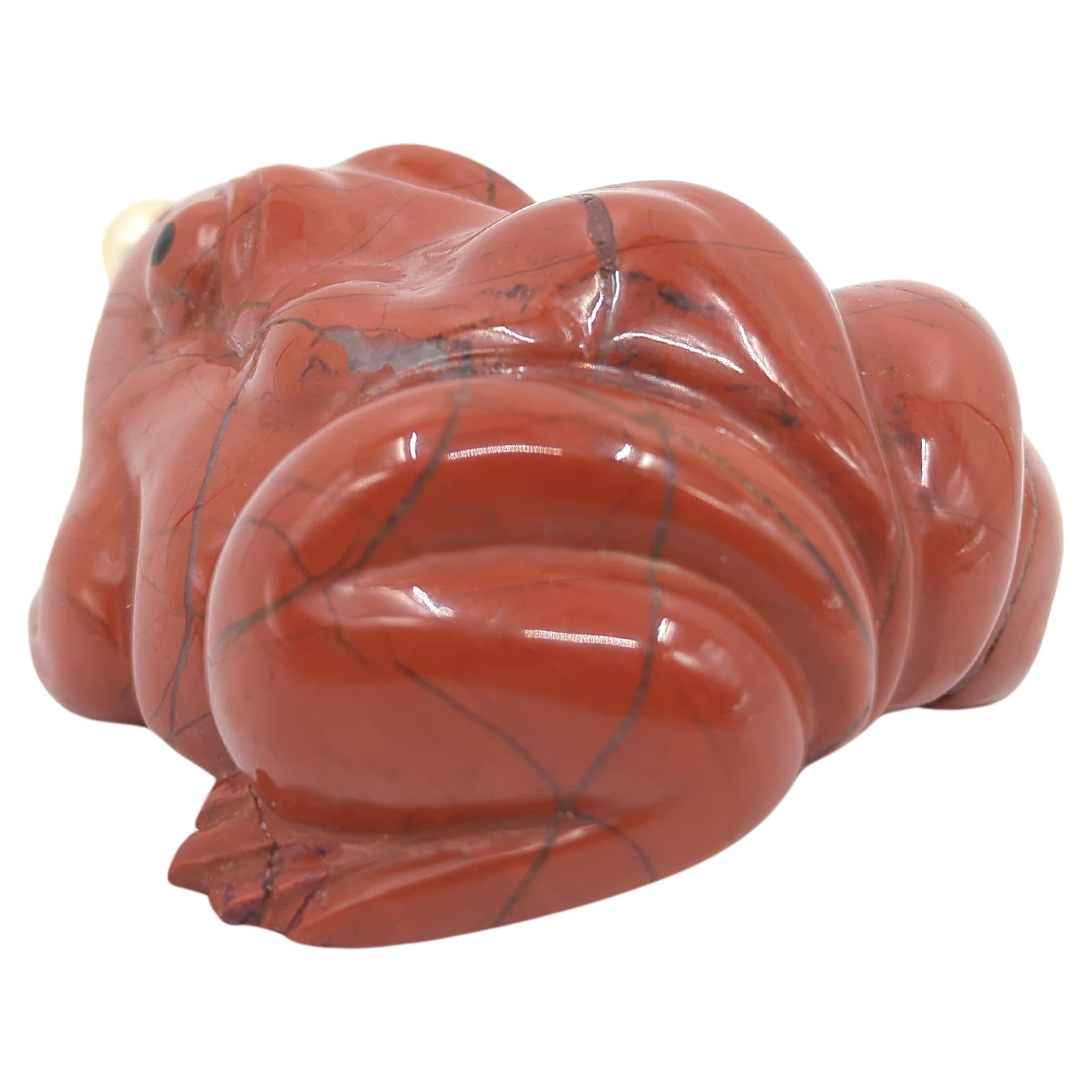 Stone Antique Life-like Chinese Red Jasper Carved Frog Snuff Bottle Qing ROC c.1900/30 For Sale