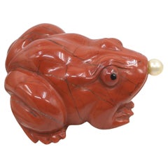 Antique Life-like Chinese Red Jasper Carved Frog Snuff Bottle Qing 18/19c