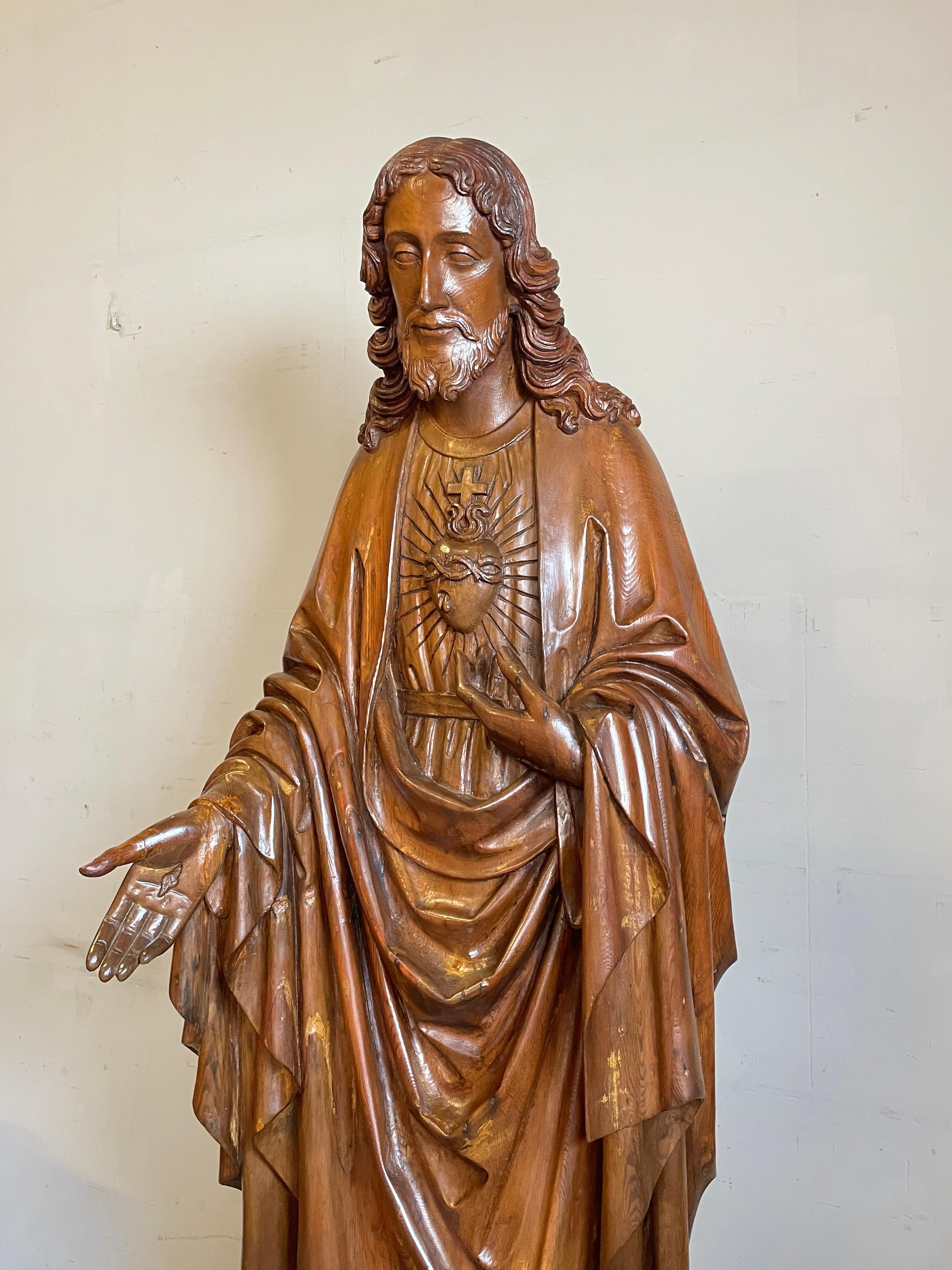 Antique Life Size Hand Carved Church Sculpture of Jesus by Hendrik van der Geld 4