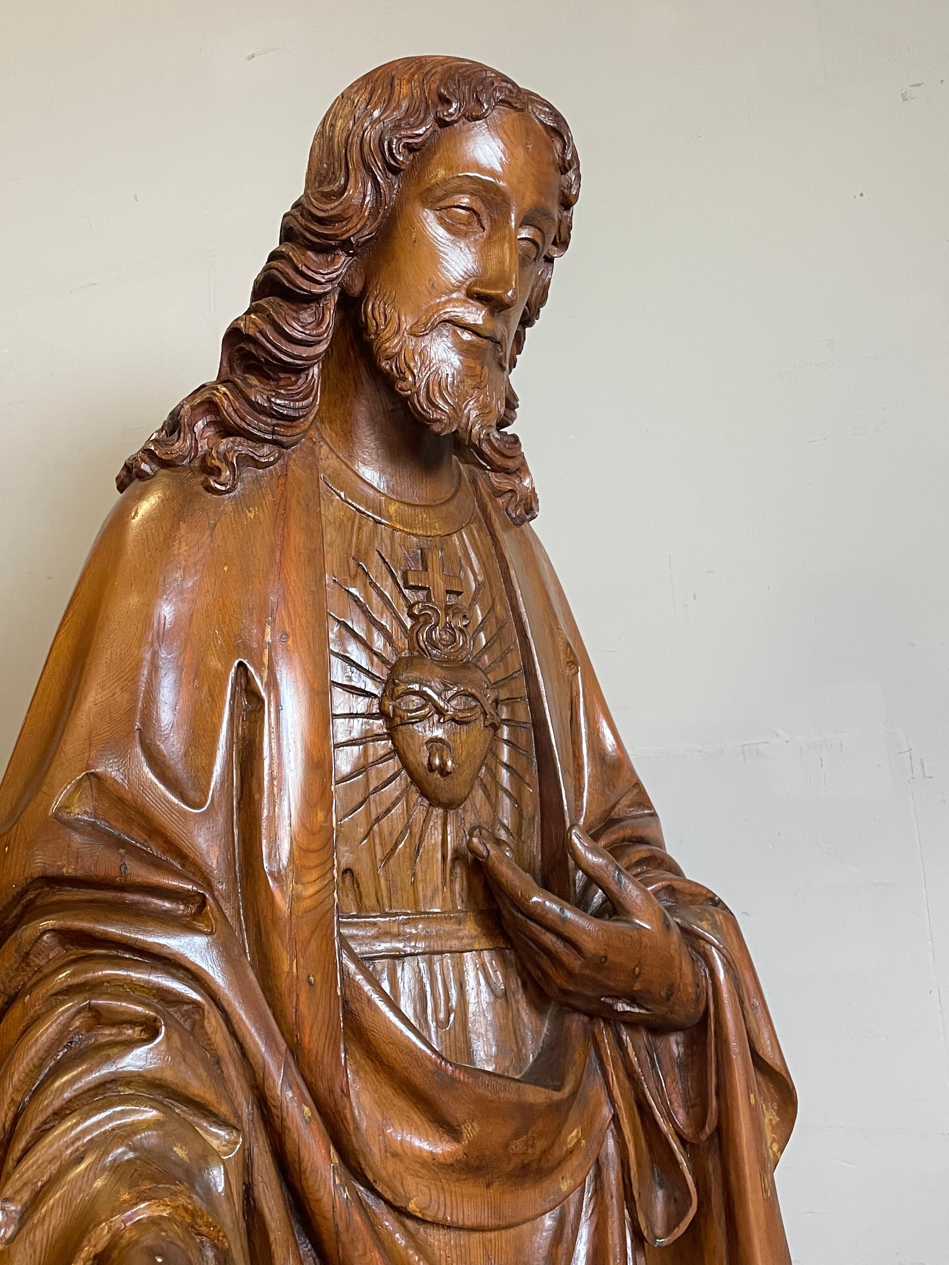 Dutch Antique Life Size Hand Carved Church Sculpture of Jesus by Hendrik van der Geld