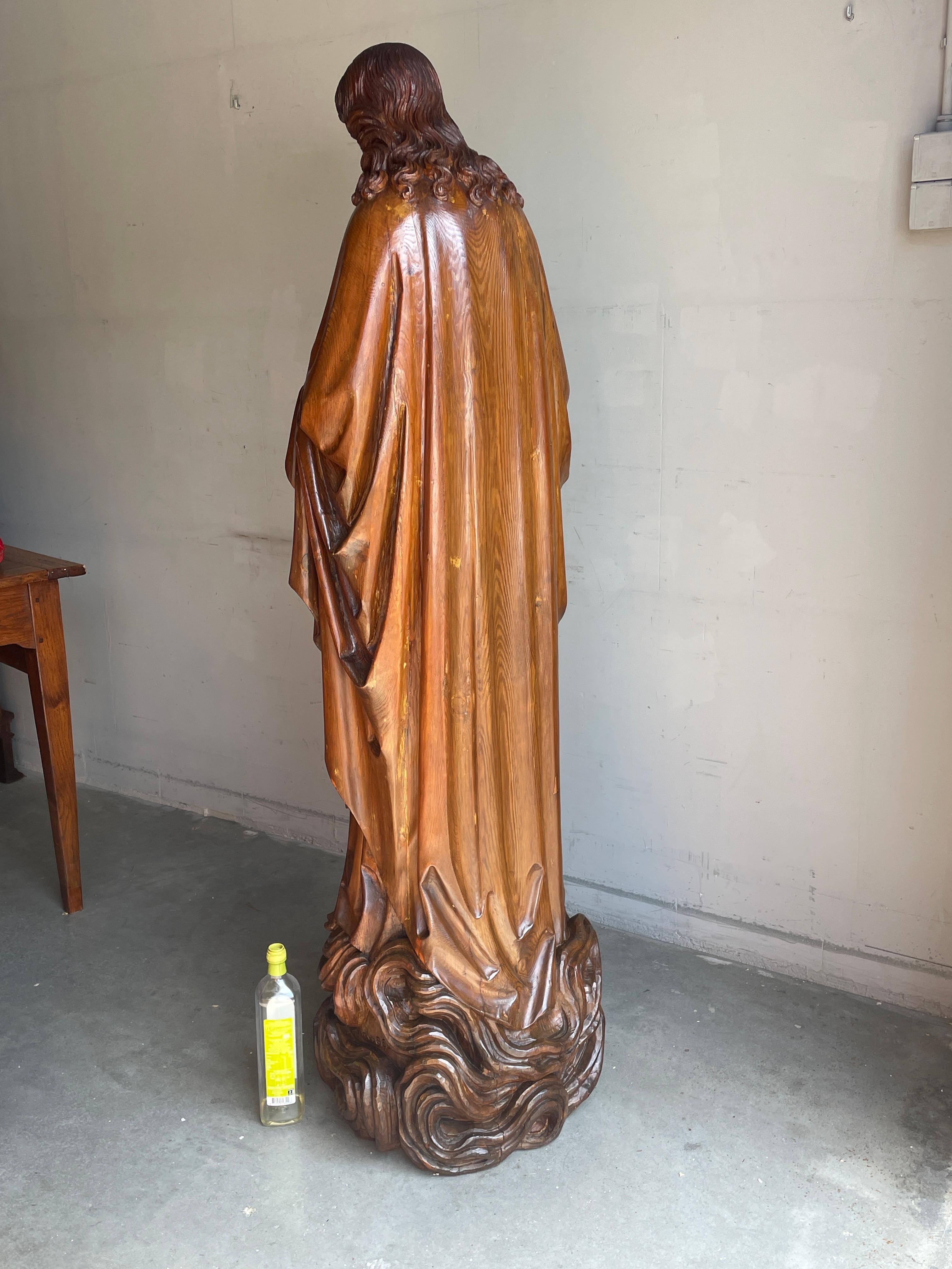 Hand-Crafted Antique Life Size Hand Carved Church Sculpture of Jesus by Hendrik van der Geld