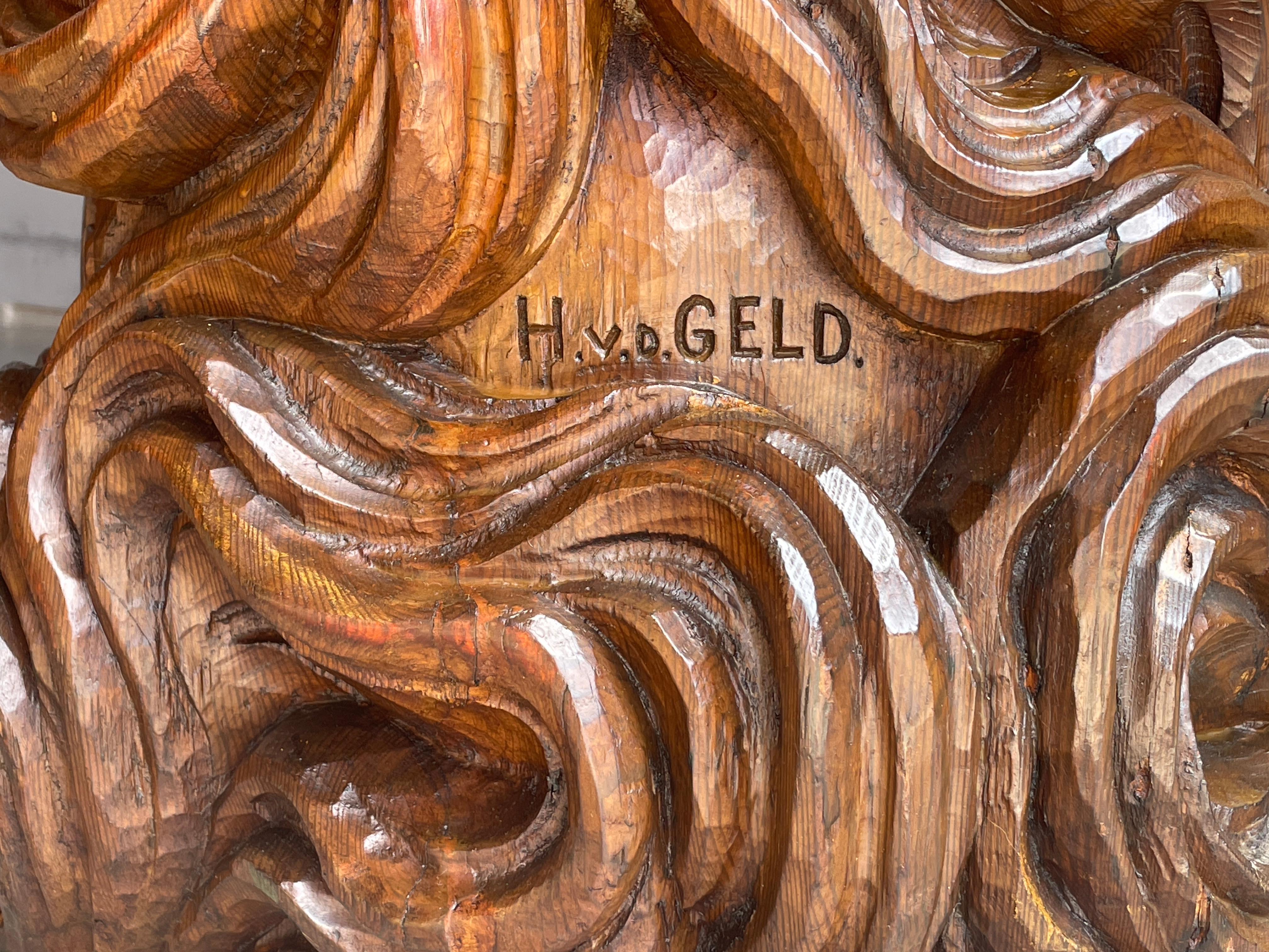 Antique Life Size Hand Carved Church Sculpture of Jesus by Hendrik van der Geld In Good Condition In Lisse, NL