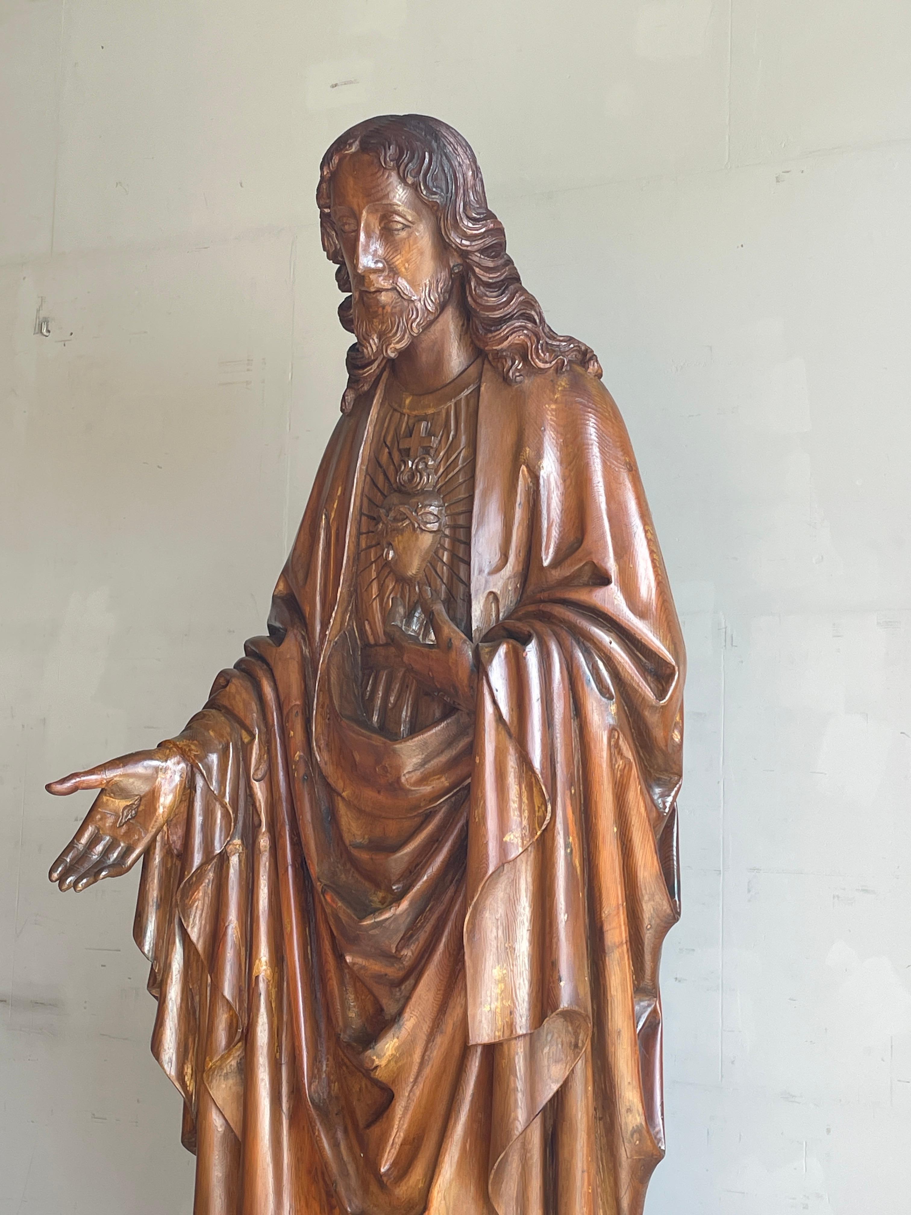 Antique Life Size Hand Carved Church Sculpture of Jesus by Hendrik van der Geld 1