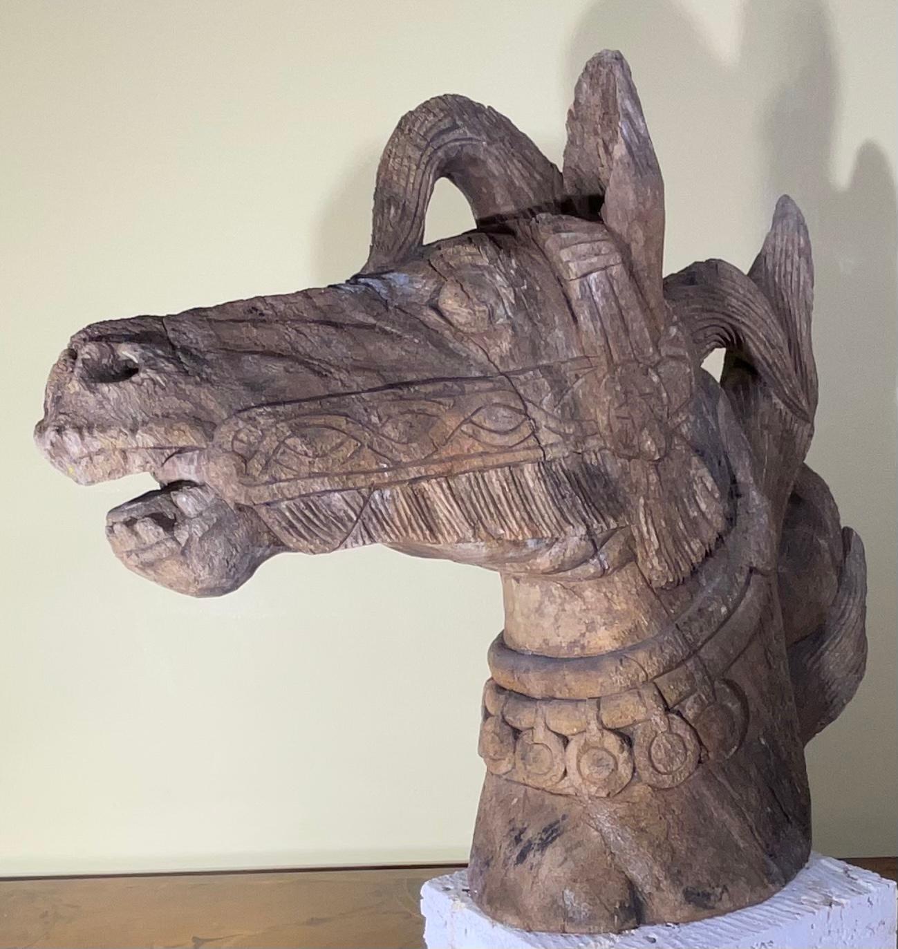 Antique Life Size Hand Carved Wood Horse Head Sculpture 8