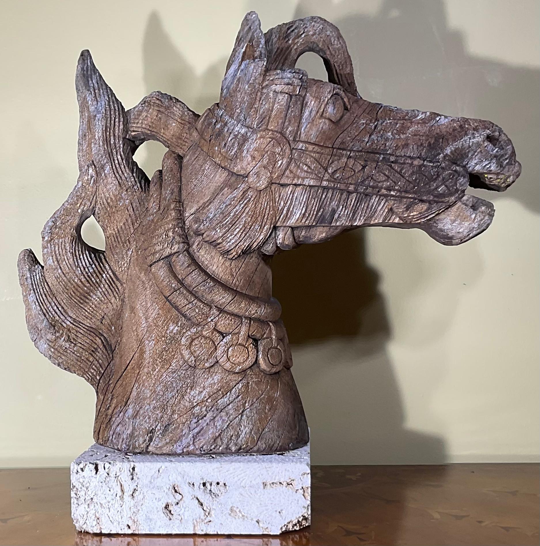Antique Life Size Hand Carved Wood Horse Head Sculpture 9