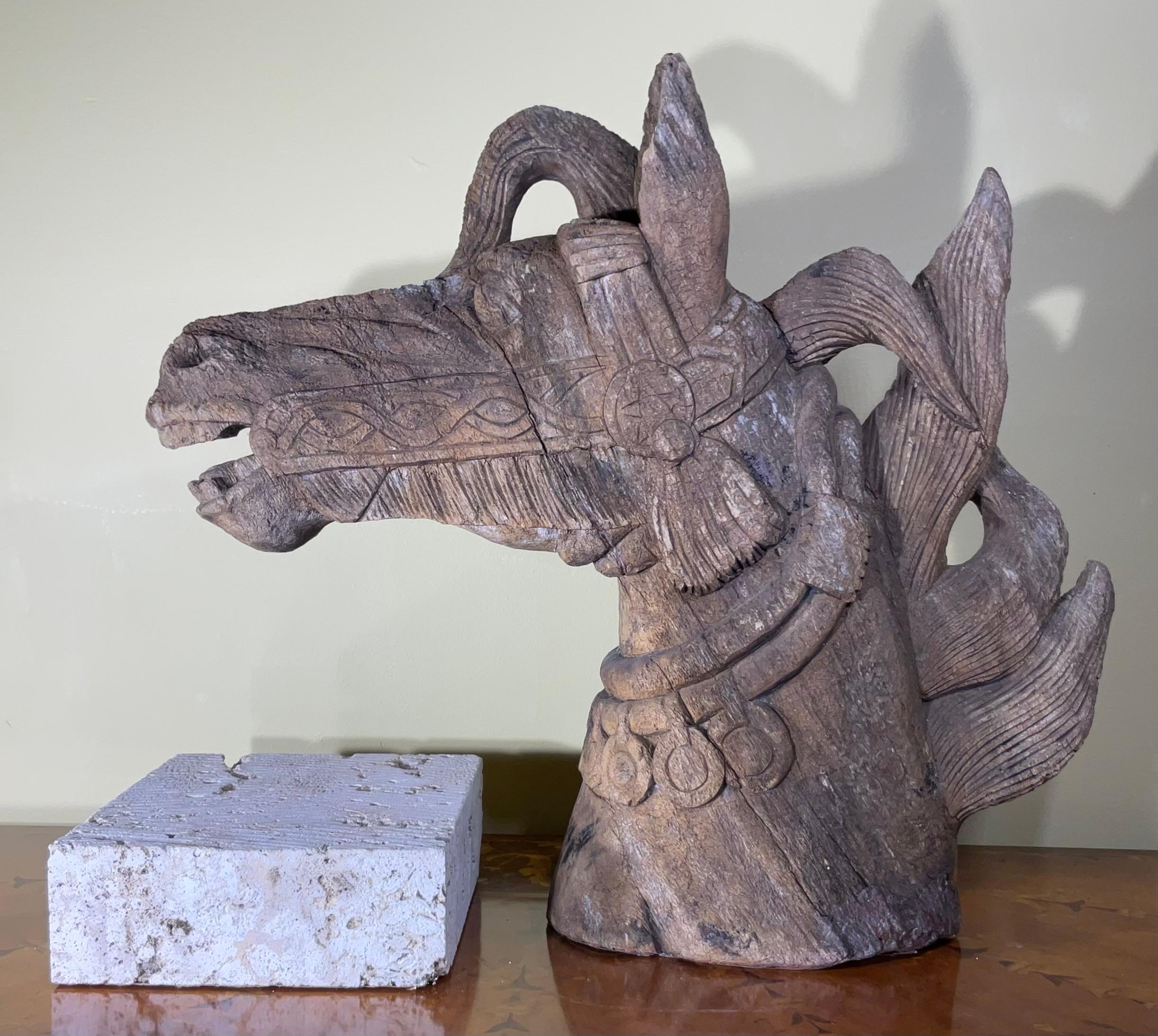 Antique Life Size Hand Carved Wood Horse Head Sculpture 13