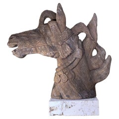 Antique Life Size Hand Carved Wood Horse Head Sculpture