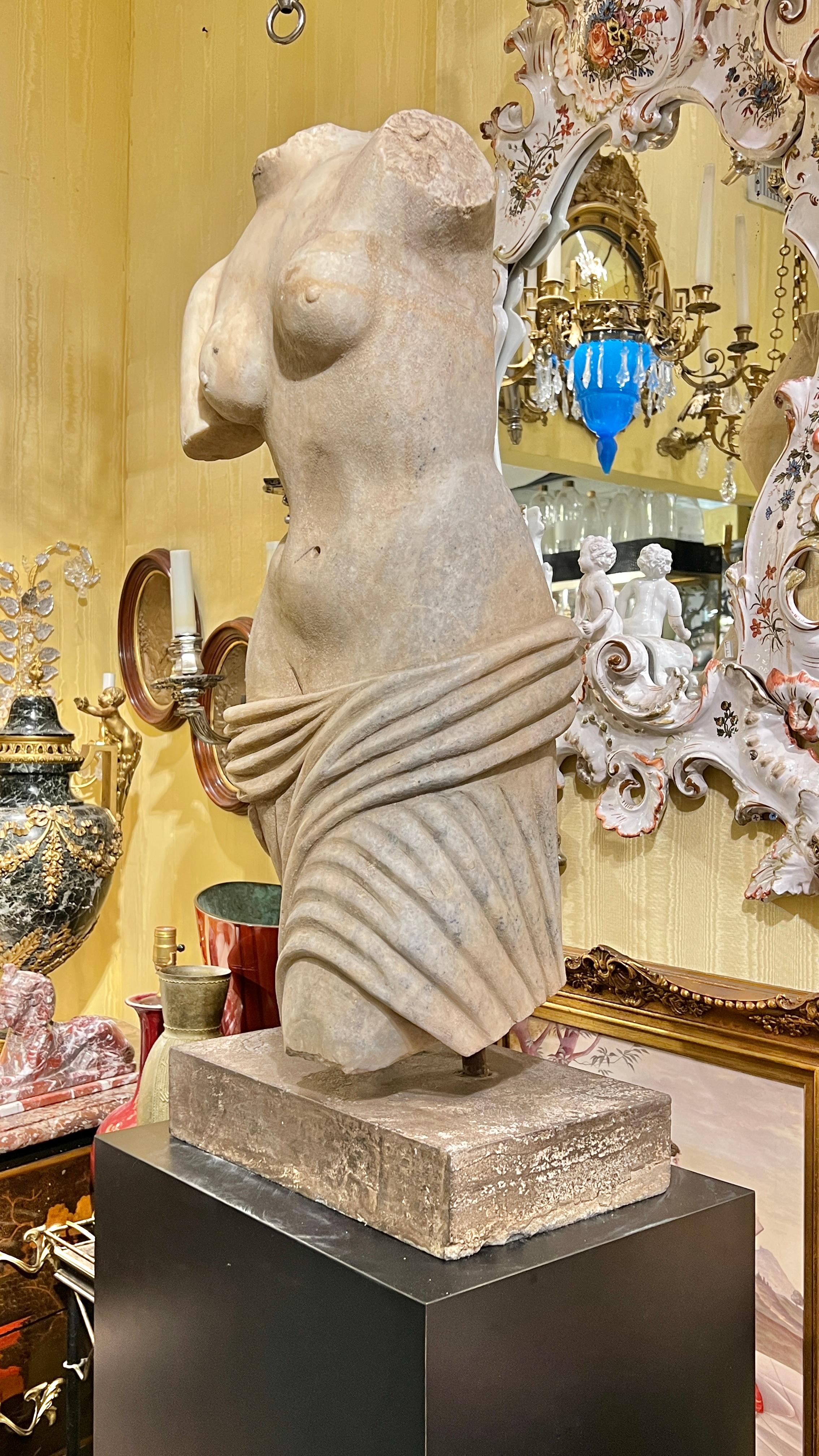 Hand-Carved Antique life size  Torso of Venus Marble Sculpture After the Ancient For Sale