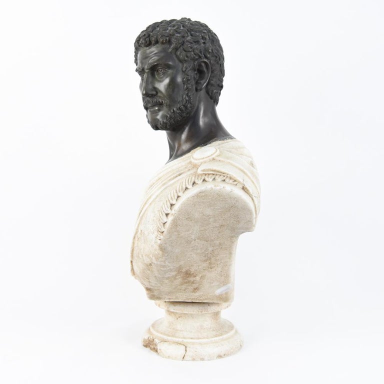 Antique Lifesize Roman Marble Bust, Bronze Head at 1stDibs