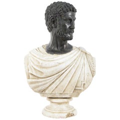 Antique Lifesize Roman Marble Bust, Bronze Head