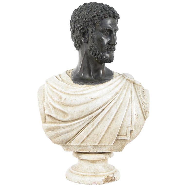 Antique Lifesize Roman Marble Bust, Bronze Head at 1stDibs