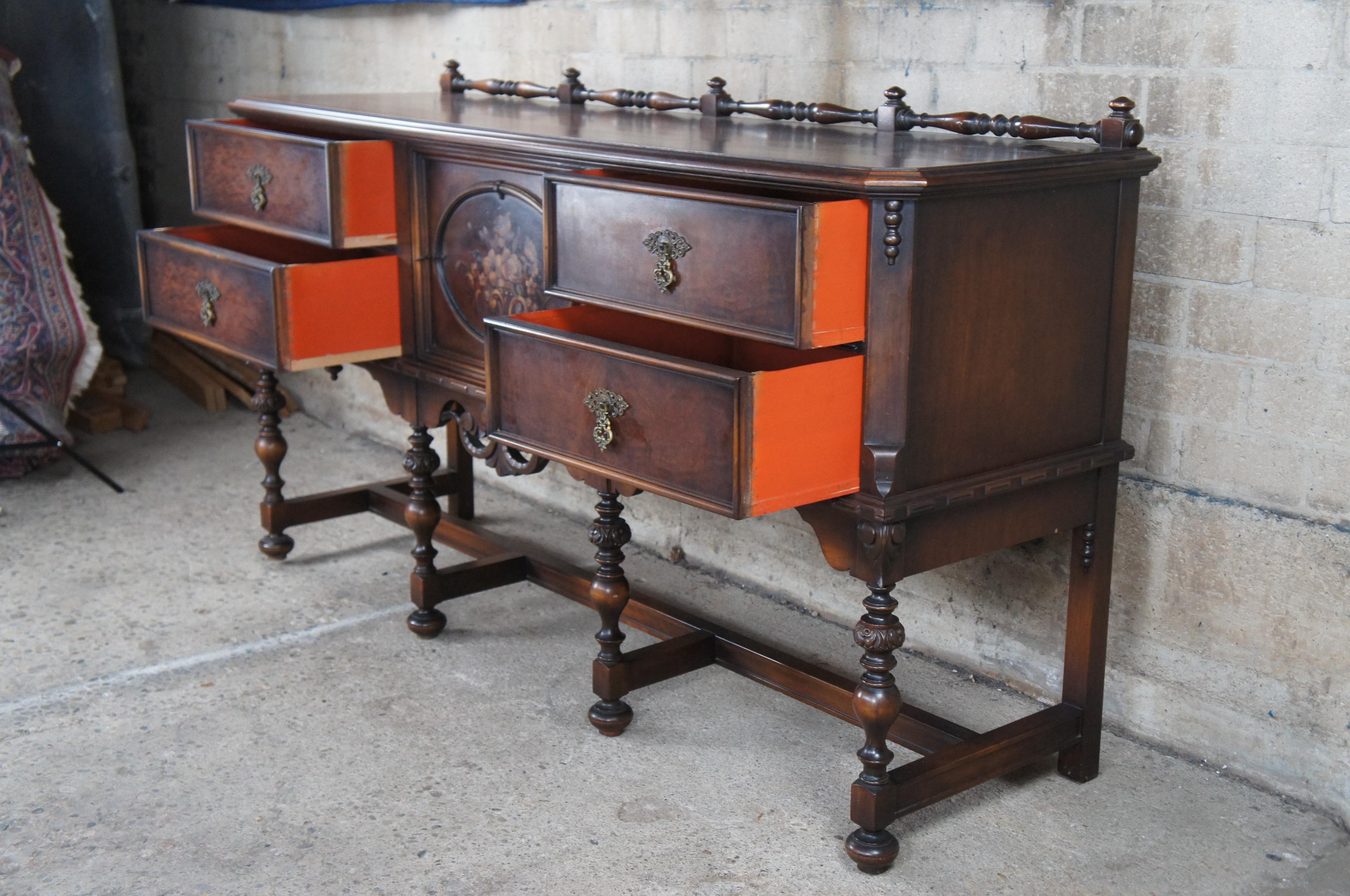 20th Century Antique Lifetime Furn. Jacobean Gothic Spanish Walnut Buffet Sideboard Console For Sale