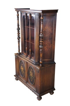Antique Lifetime Furniture Jacobean Gothic Spanish Walnut China Cabinet Cupboard