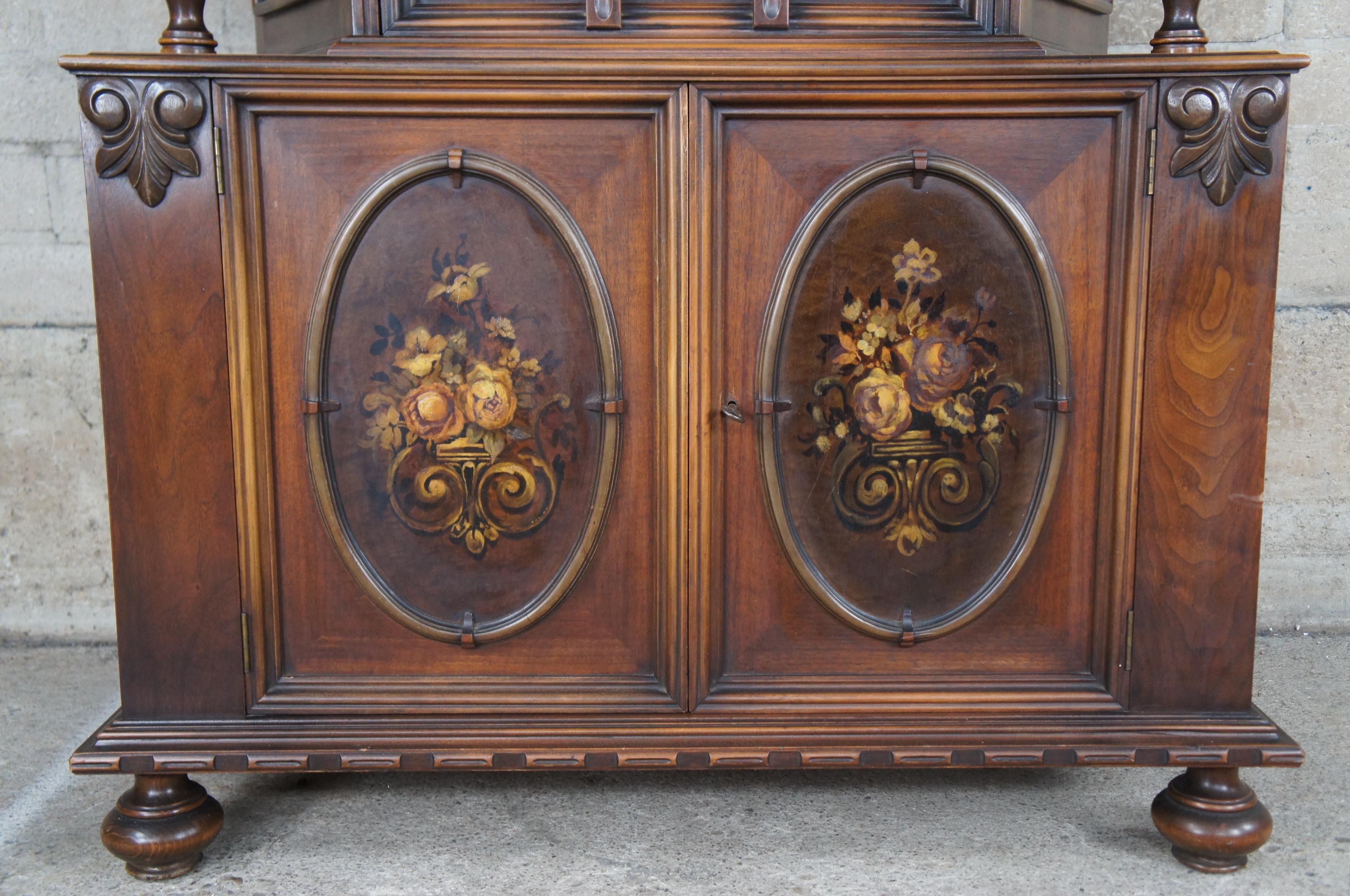 20th Century Antique Lifetime Furniture Jacobean Gothic Spanish Walnut China Cabinet Cupboard For Sale