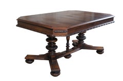 Antique Lifetime Furniture Jacobean Spanish Walnut Trestle Base Dining Table 95"
