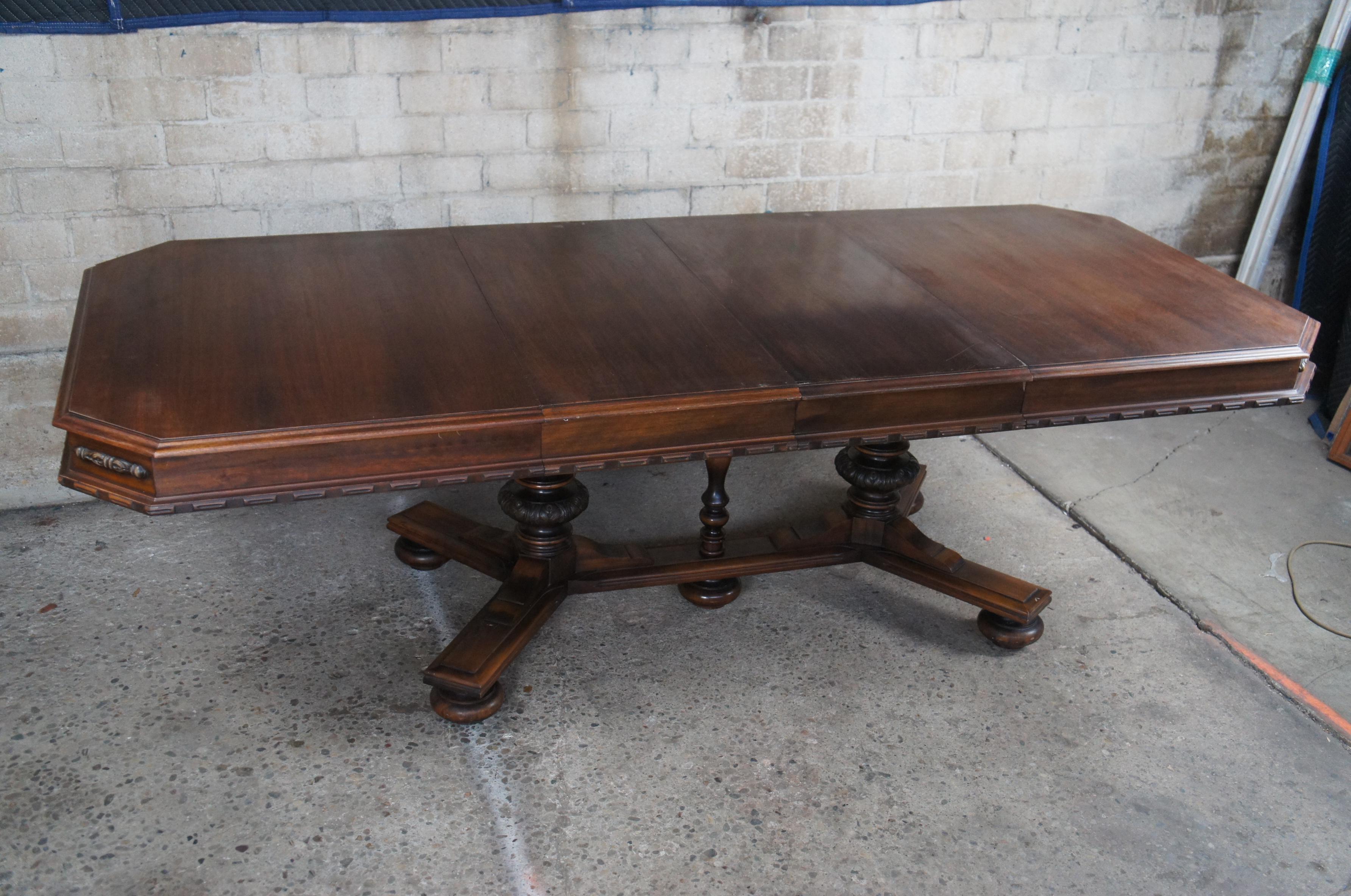 Antique Lifetime Furniture Jacobean Spanish Walnut Trestle Base Dining Table 95