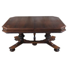Antique Lifetime Furniture Jacobean Spanish Walnut Trestle Base Dining Table 95"