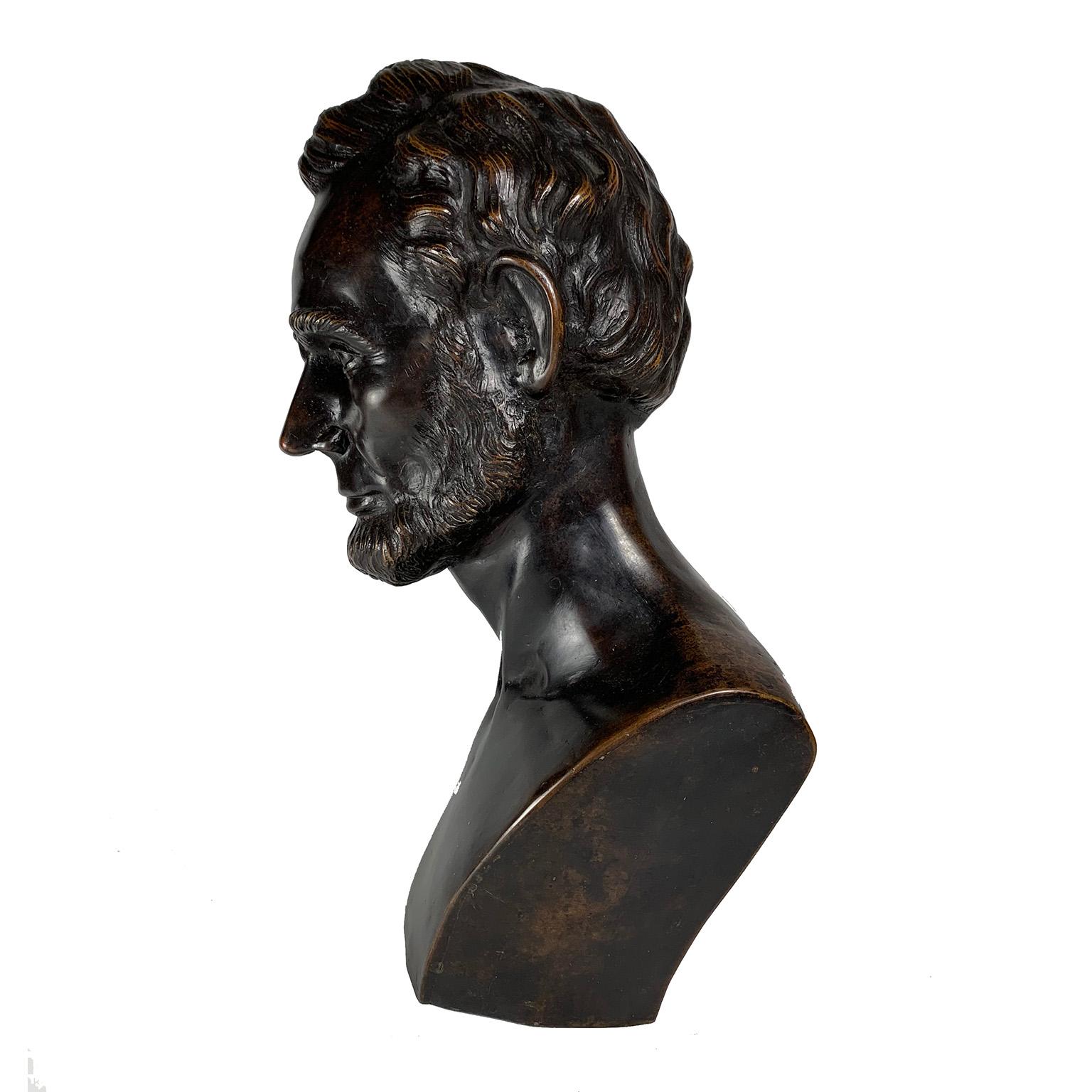 Thomas Dow Jones (American, 1817-1891) bust of Abraham Lincoln, 1864. Bronze with a rich brown patina. Signed, dated and inscribed on back 