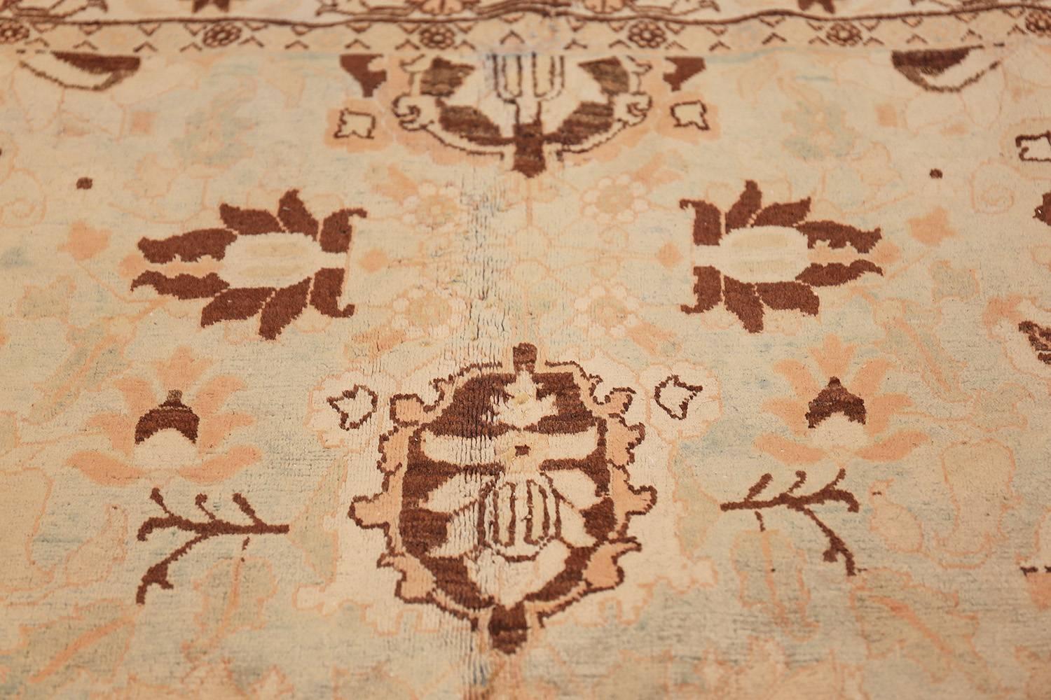 Wool Antique Light Blue and Brown Persian Tabriz Rug. 7 ft x 11 ft 2 in For Sale
