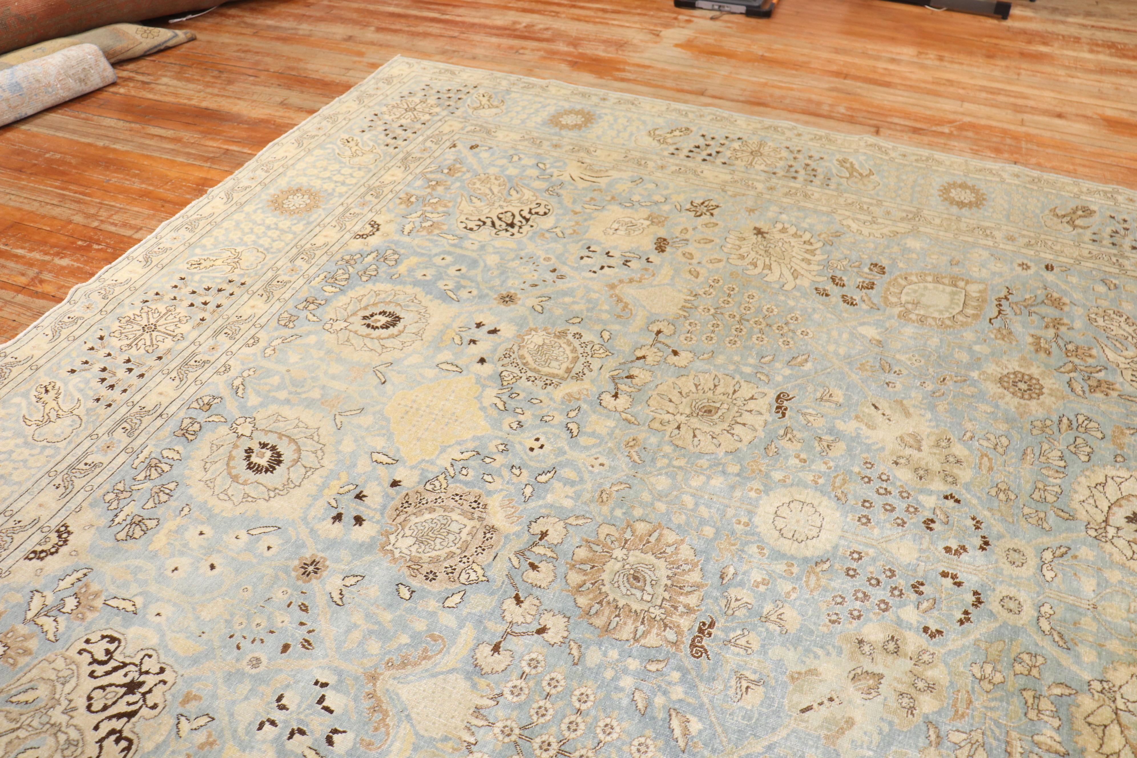 Antique Light Blue Antique Persian Tabriz Rug In Good Condition For Sale In New York, NY