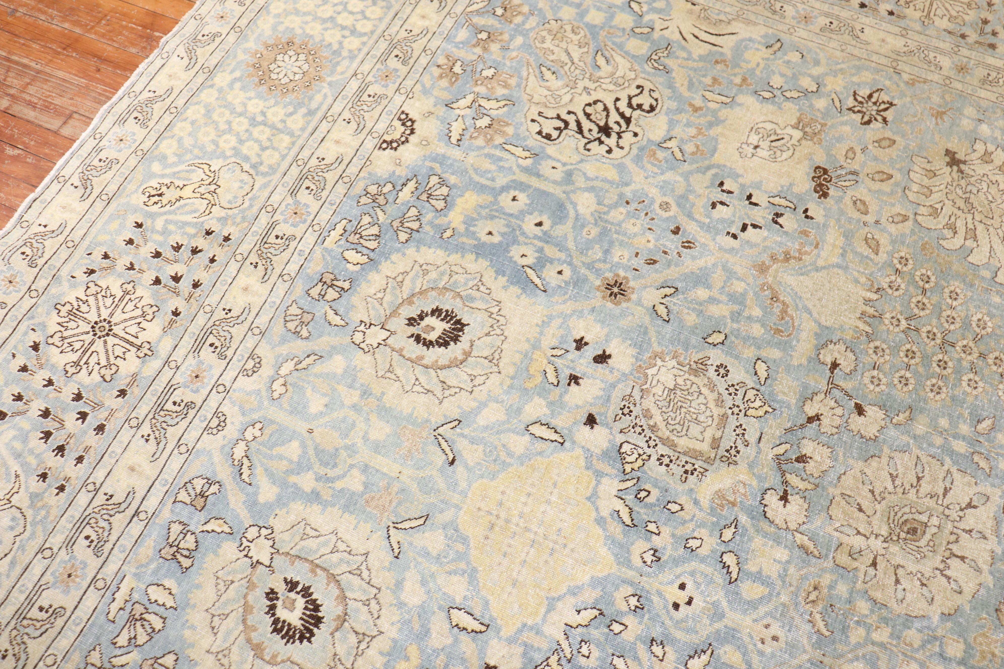 20th Century Antique Light Blue Antique Persian Tabriz Rug For Sale