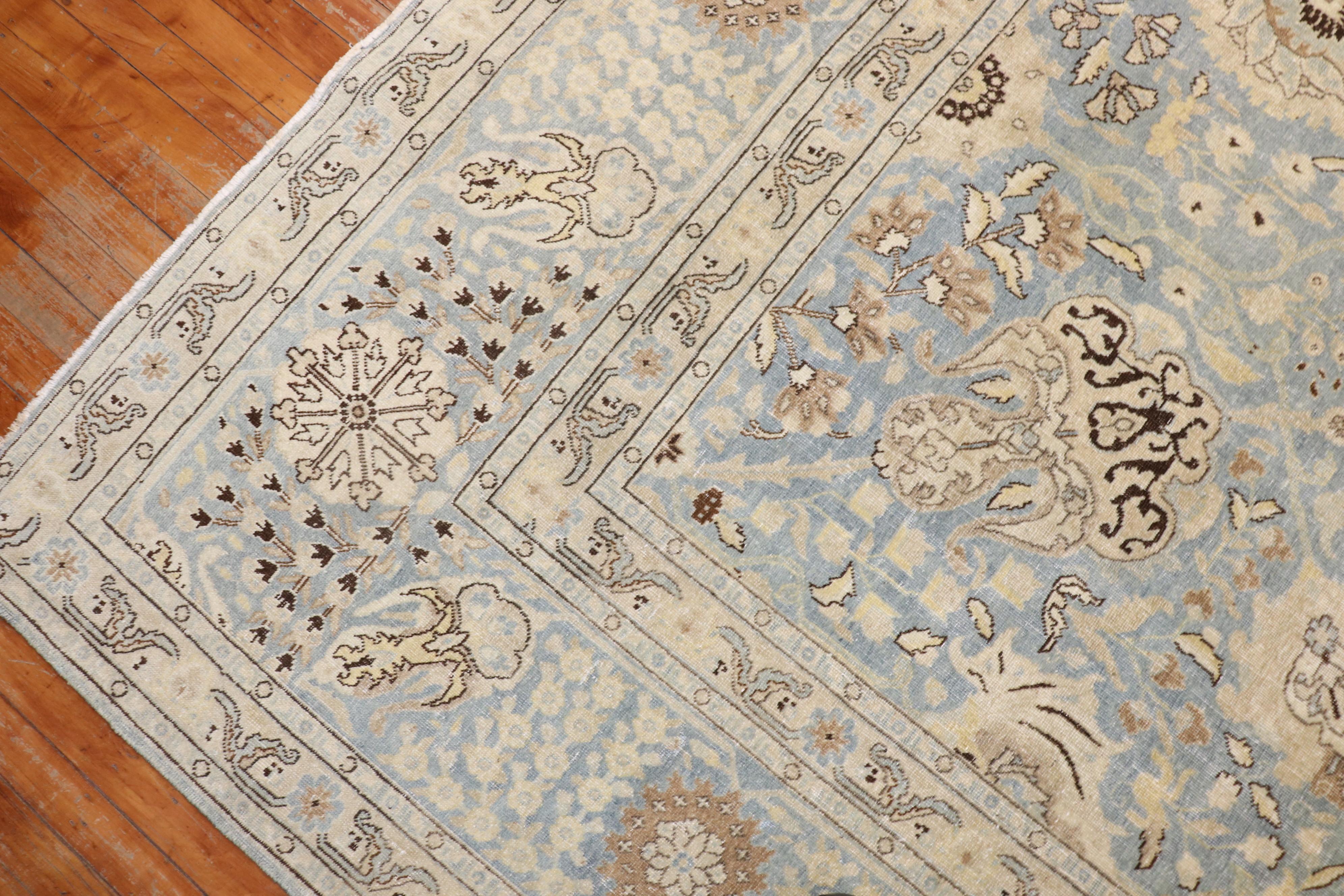 Wool Antique Light Blue Antique Persian Tabriz Rug For Sale